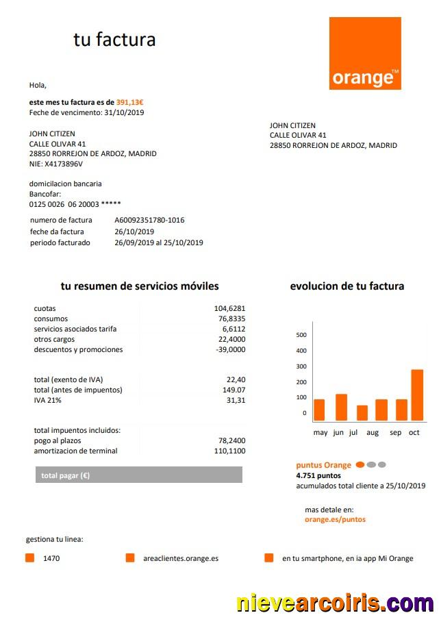 Spain Orange utility bill